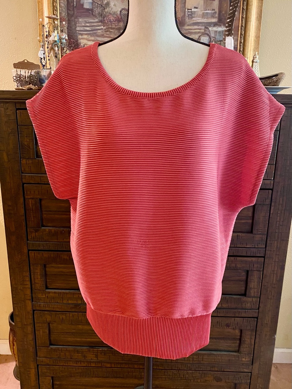 Boxy Ribbed Short-Sleeve Top - Coral Pink